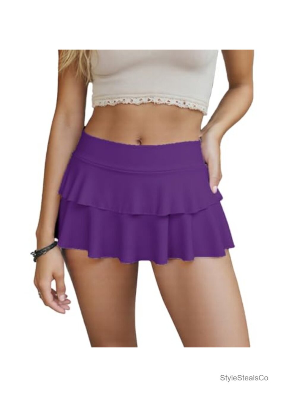 Women's Pleated Mini Skirt Low Rise Layered Ruffle Micro Skirt